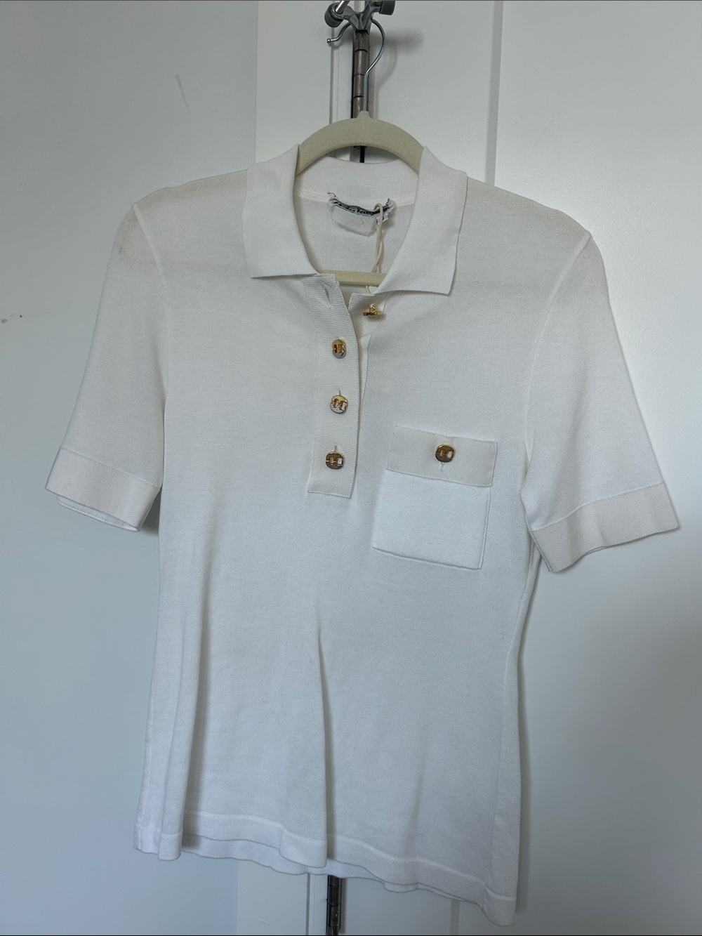 Vintage Ferragamo Short-Sleeve Polo Top with Pocket